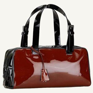 Prada Vintage Maroon Patent Leather Bag Authentic Logo Shoulder Purse Italy